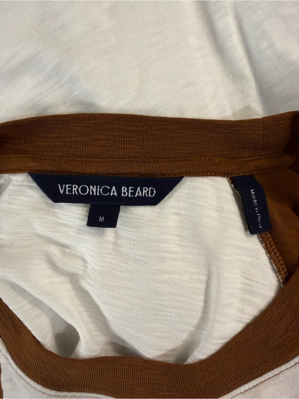 Veronica Beard Mason Baseball Tee White Brown Size M - Picture 3 of 6